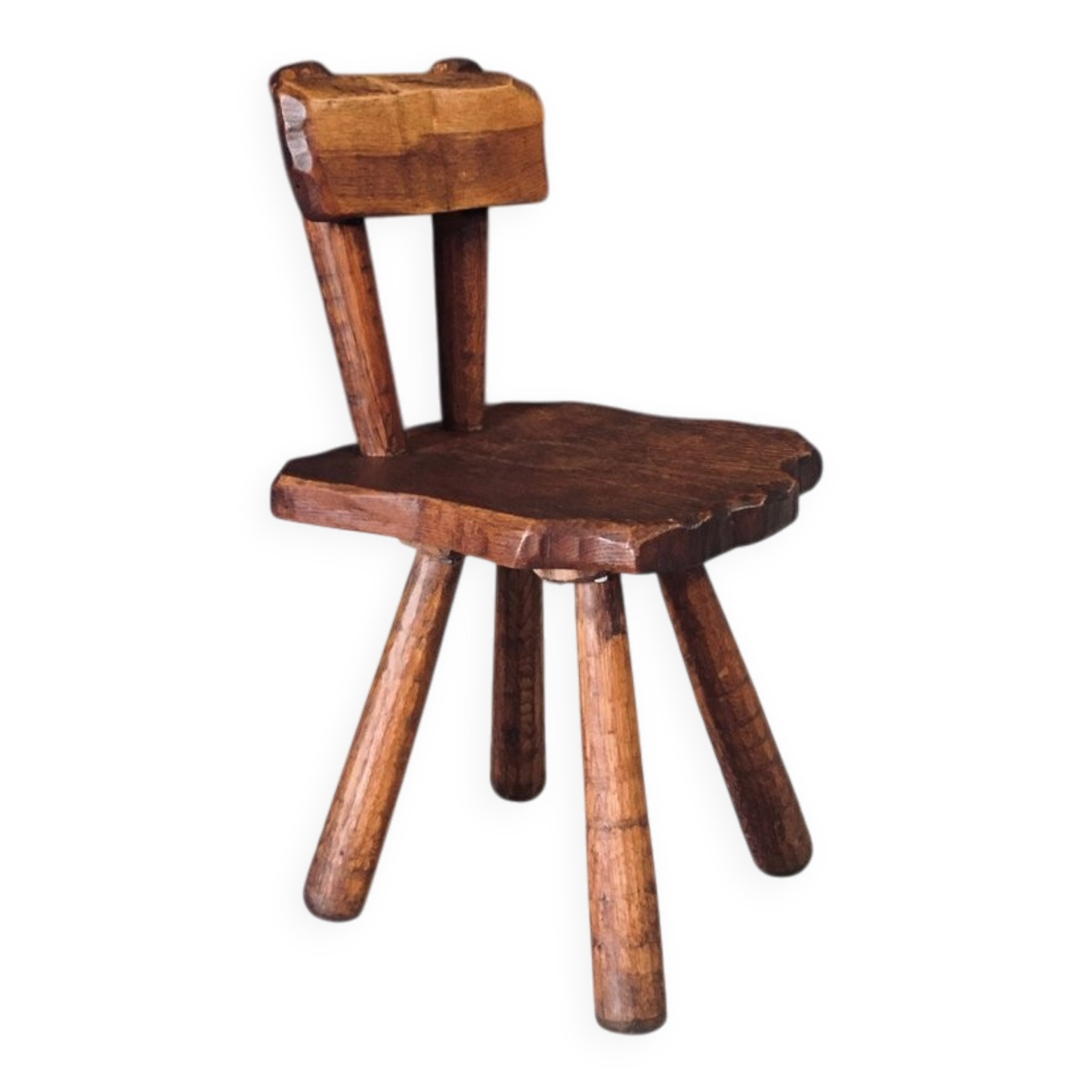 Rustic Alpine Hand-Carved Oak Chair, France, 1920s