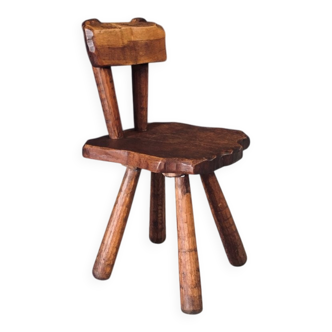 Rustic Alpine Hand-Carved Oak Chair, France, 1920s