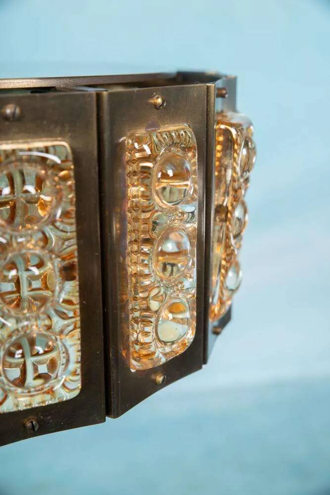 Vintage glass suspension, Danish design, mid-century hanging.