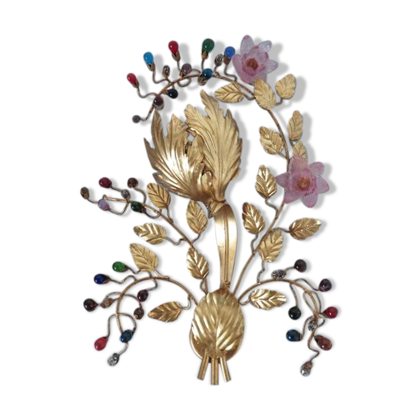 Wall light flower Hans Kogl in gold metal and pearls 70s