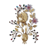 Applique fleur Hans Kögl en métal doré et perles années 70