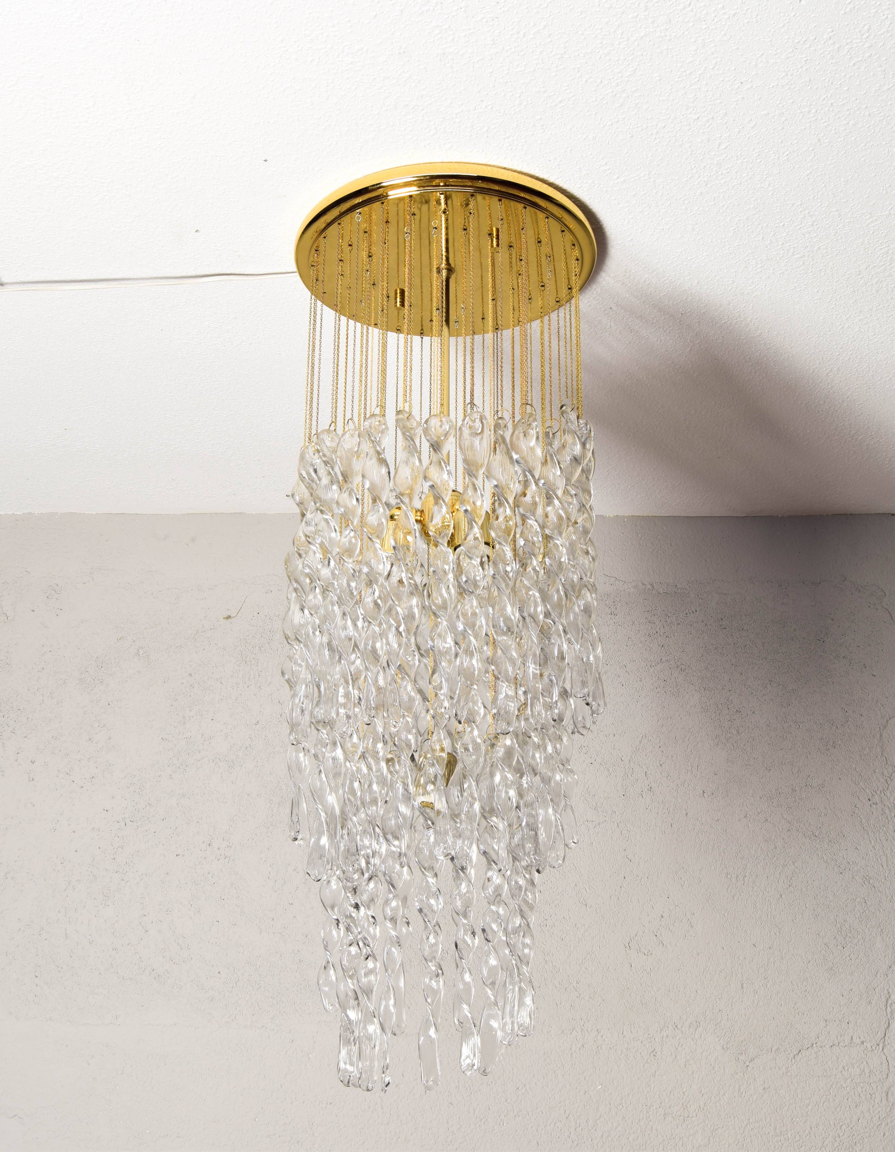 Murano glass and brass spiral chandelier, Italy, 1970s