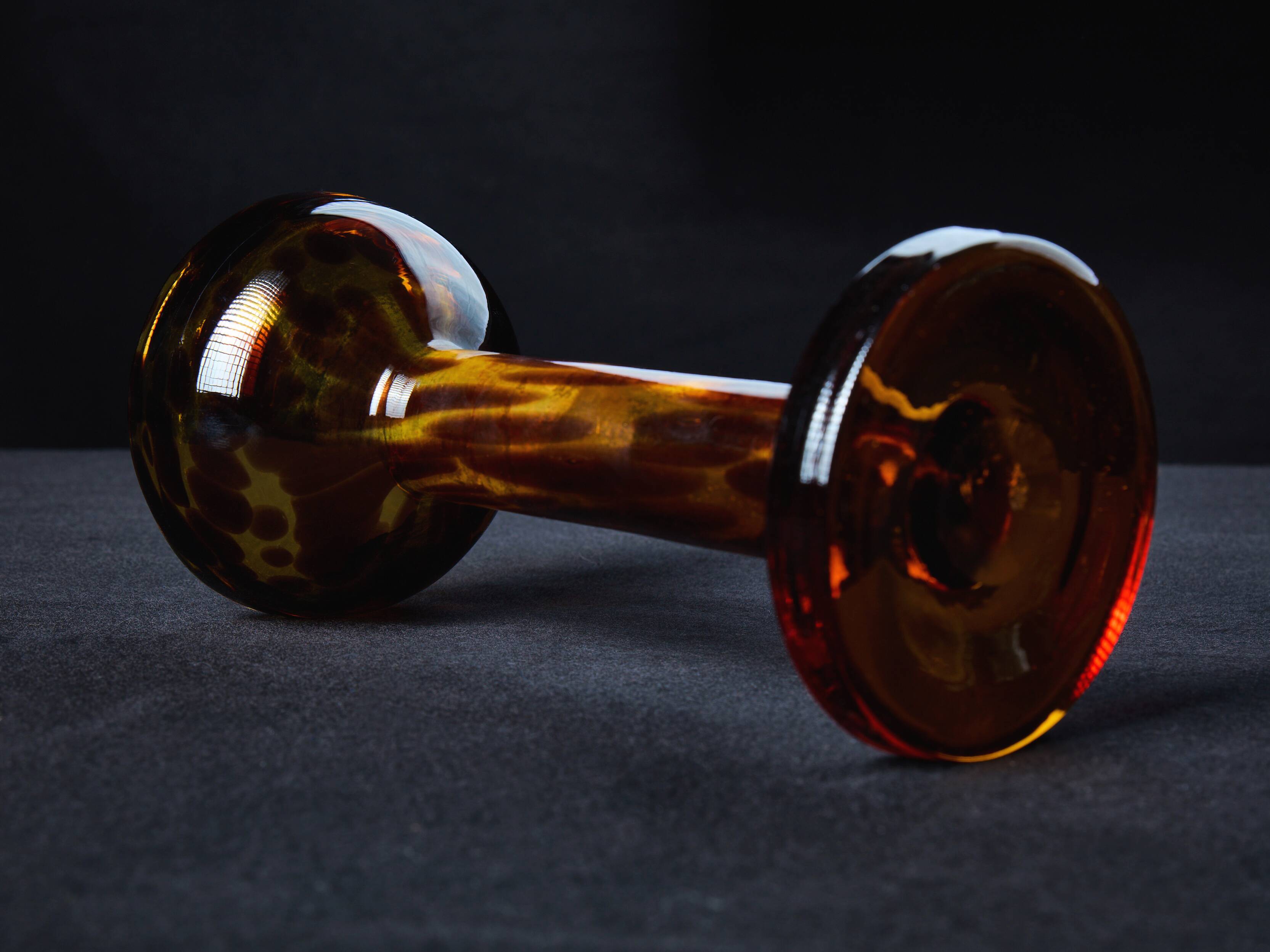Amber blown glass candlestick – Art Deco style – 24.5 cm
