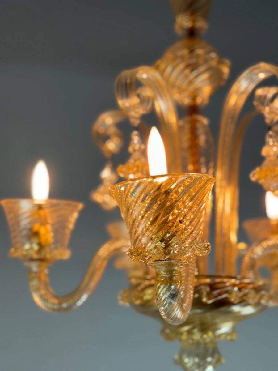 Venetian chandelier in golden murano glass 5 arms of light circa 1930