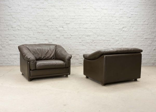 Fauteuils de salon confortables en cuir marron Seal de Leolux, Pays-Bas, années 1970