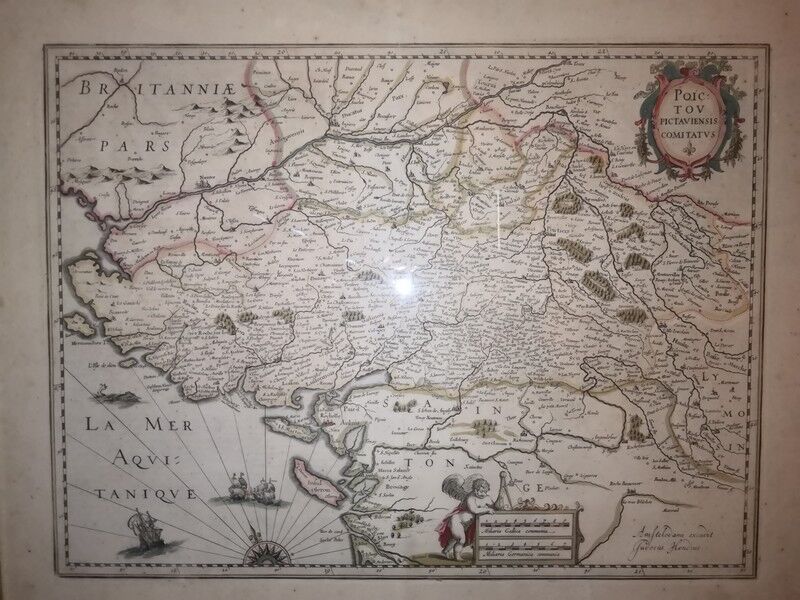 Authentic old map of the seventeenth century of Poitou by judocus Hondius 1630 double-sided
