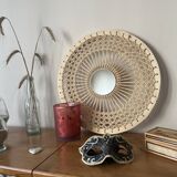 Decorative mirror woven in sun canework