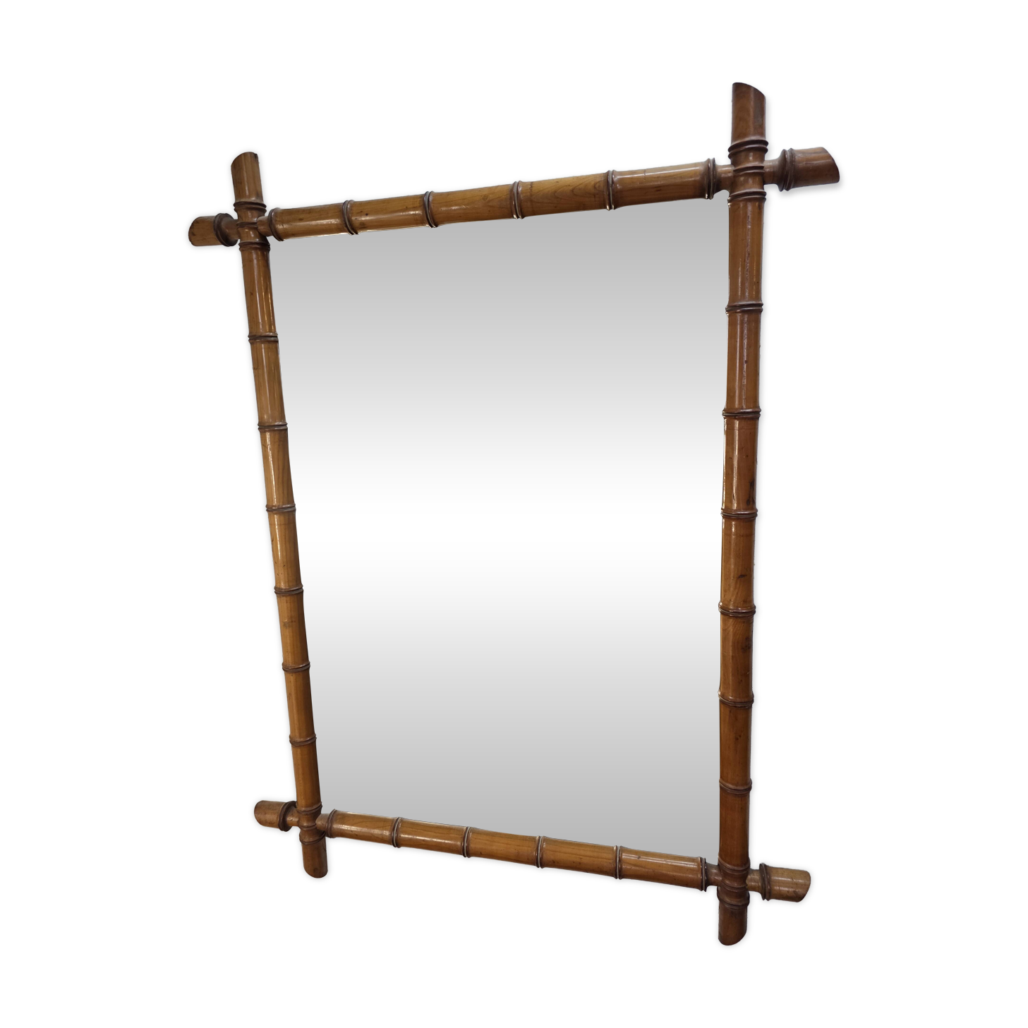 Large cherry wood bamboo mirror 100×76cm