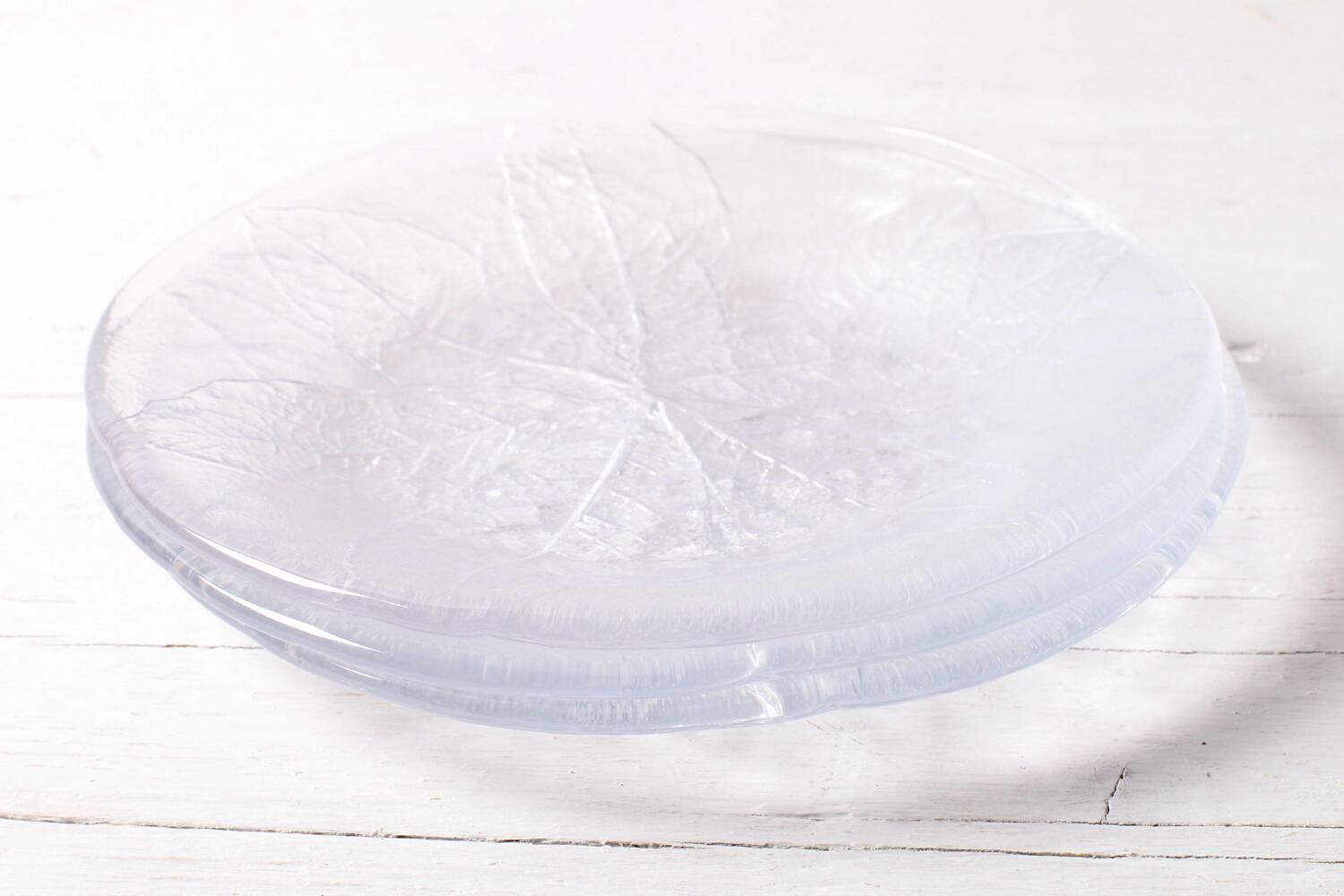 Set of 3 Vintage Kosta Boda Glass Dessert Plates / Scandinavian Leaf Design