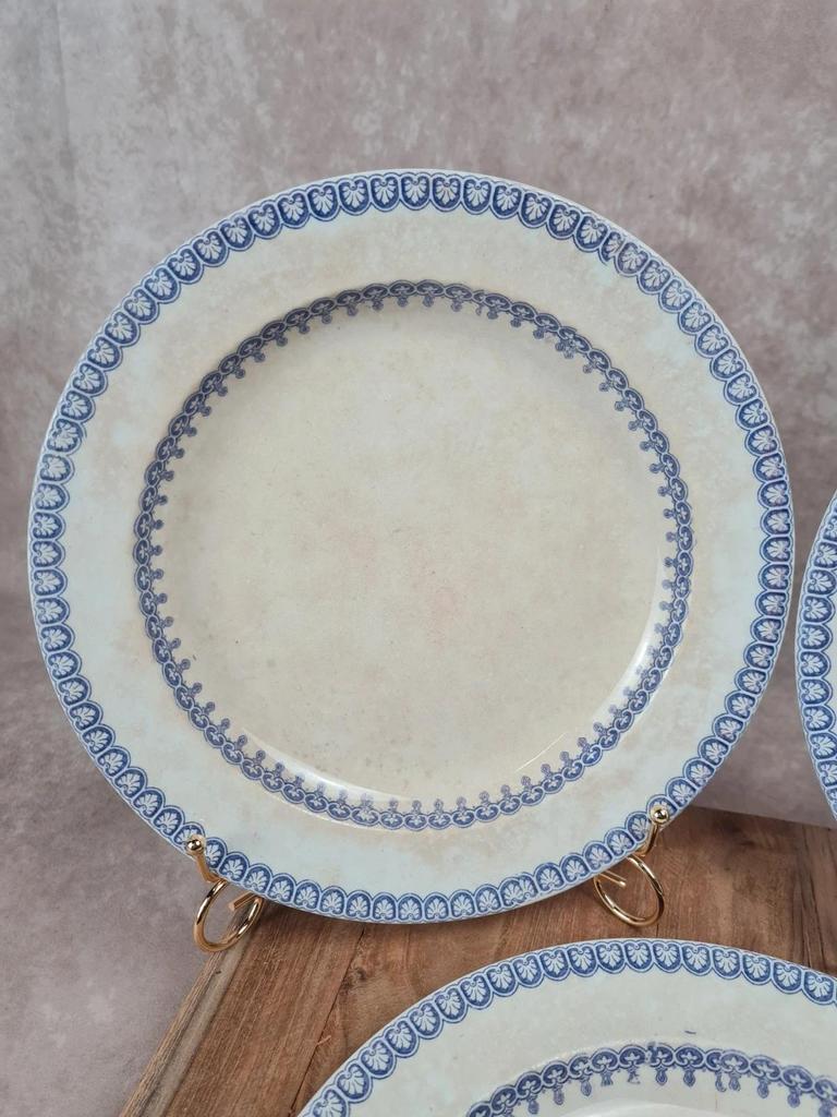 Set of 3 large antique plates, W. Adams & Sons, Etruscan Border design, Victorian Era.