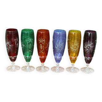 Lot de 6 flûtes à champagne colorées en cristal de bohème