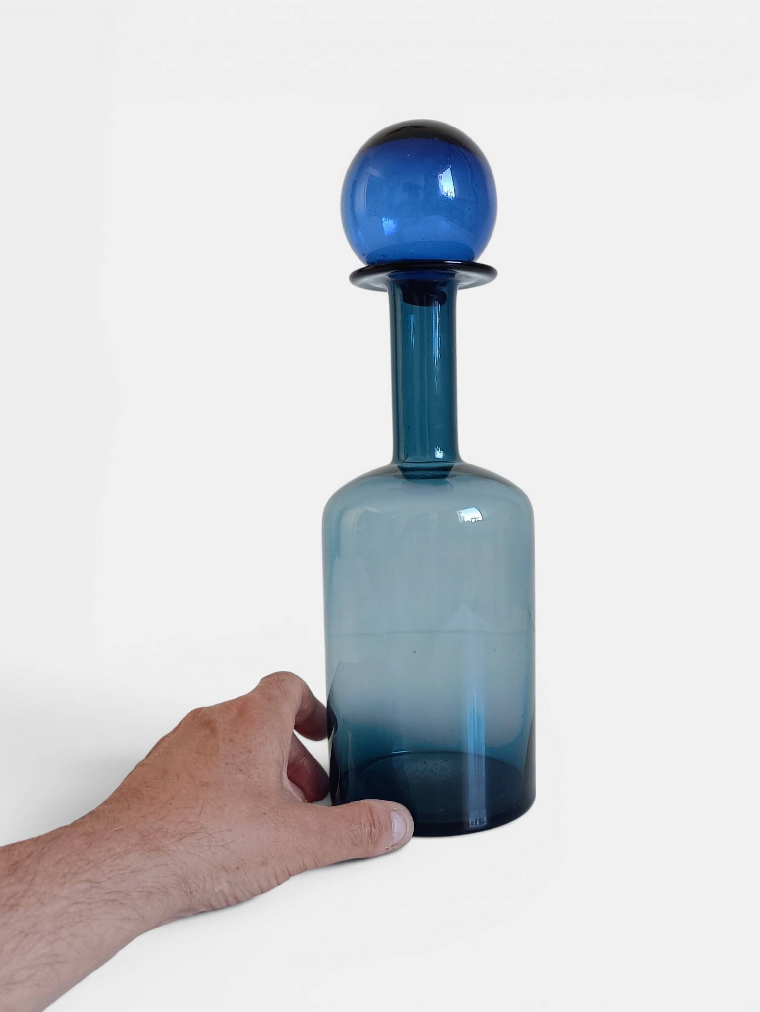Scandinavia Modern Otto Bauer for Holmegaard Blue Glass Bottle Decanter