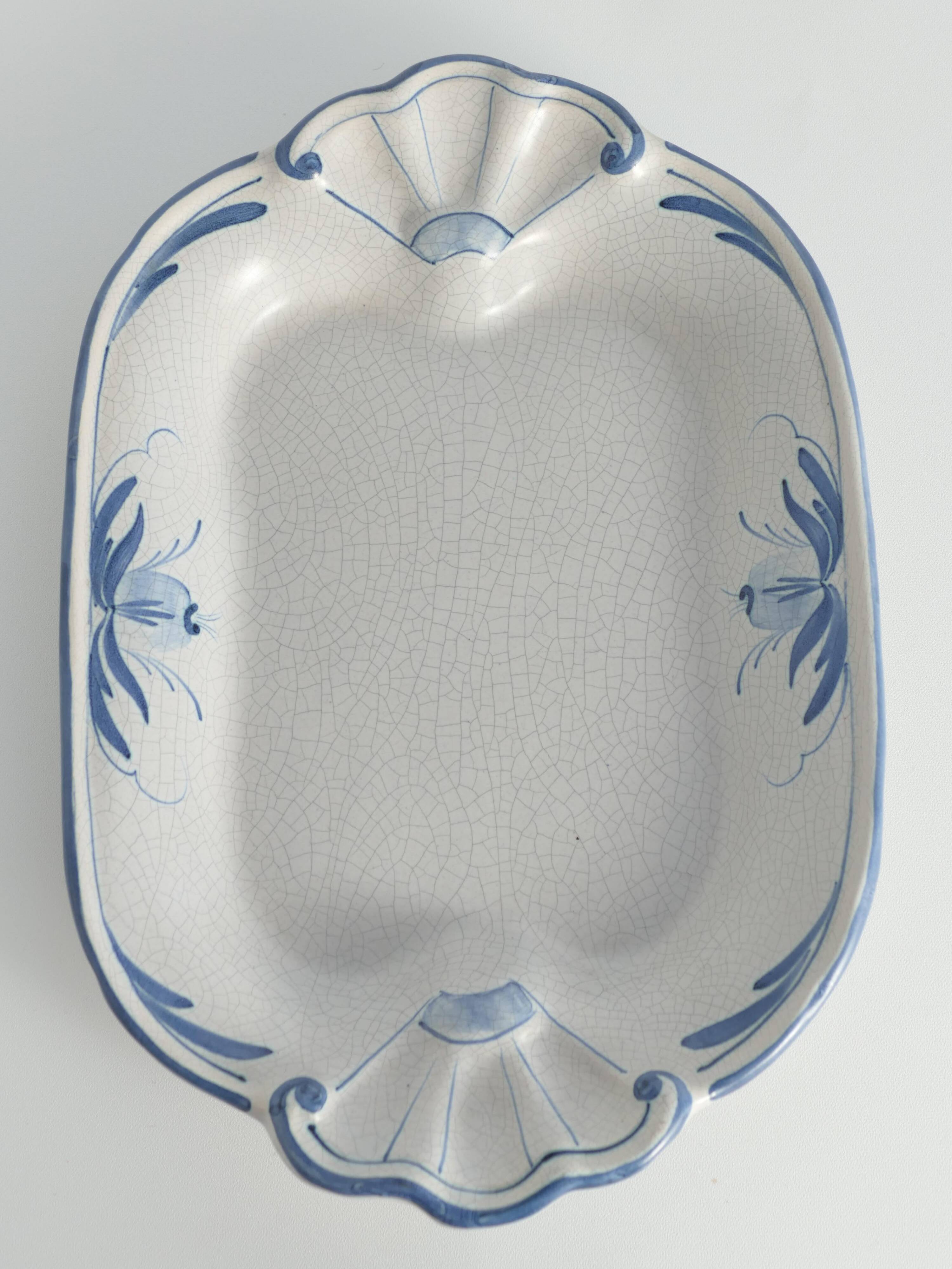 Art Deco French Blue Floral Decor Plate by Allan Eberling, Bo Fajans