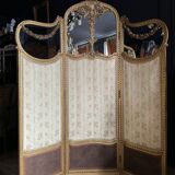 Paravent à 3 feuilles de la fin du xixe en bois doré et sculpté de style louis xvi