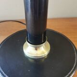 Pied de lampe vintage en cuir noir et laiton