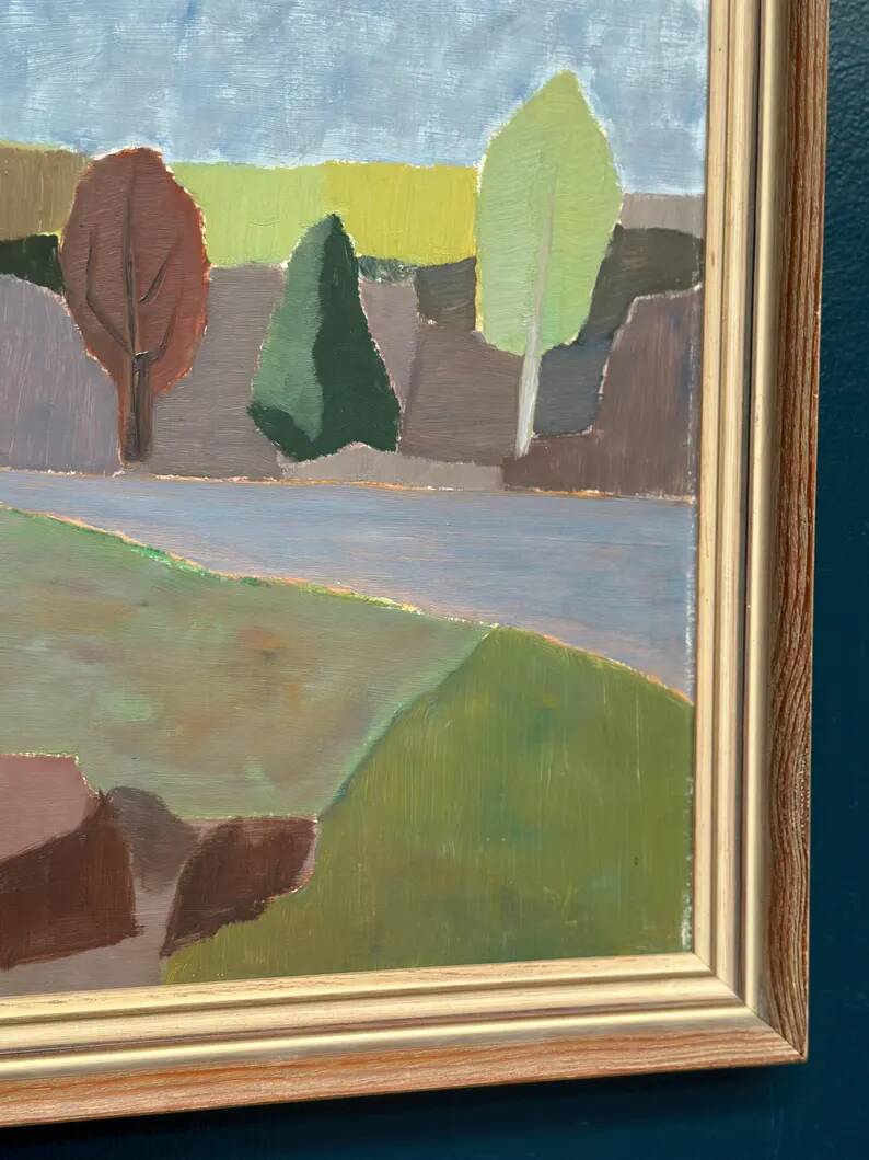 Original Swedish Oil on Panel – “Trees and Fields” by Carl‑Einar Andersson (1925–1975) – 1959 – Vintage & Framed – 53 × 44.5cm (20.9"×17.5")