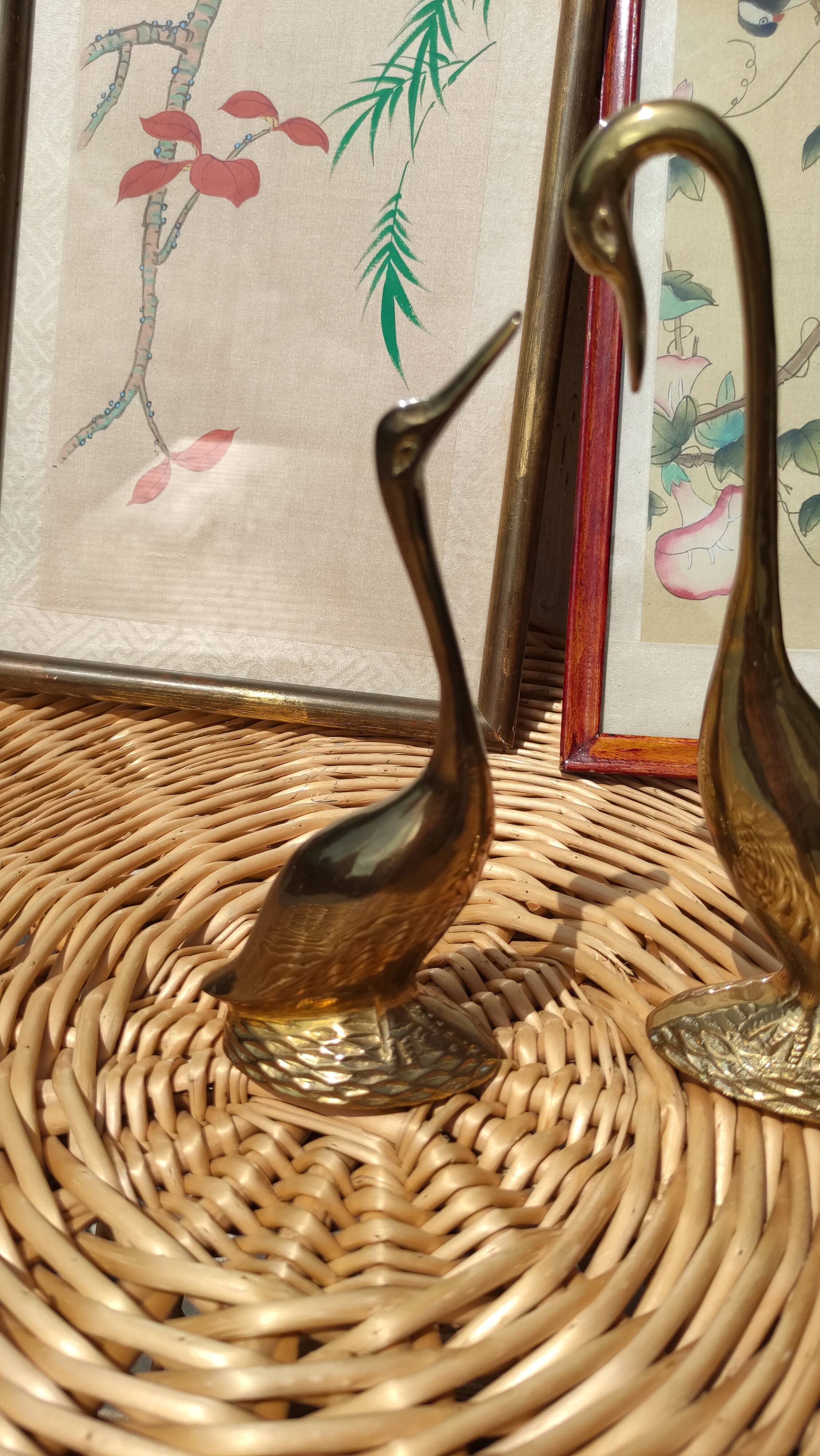 Duo of golden brass swans