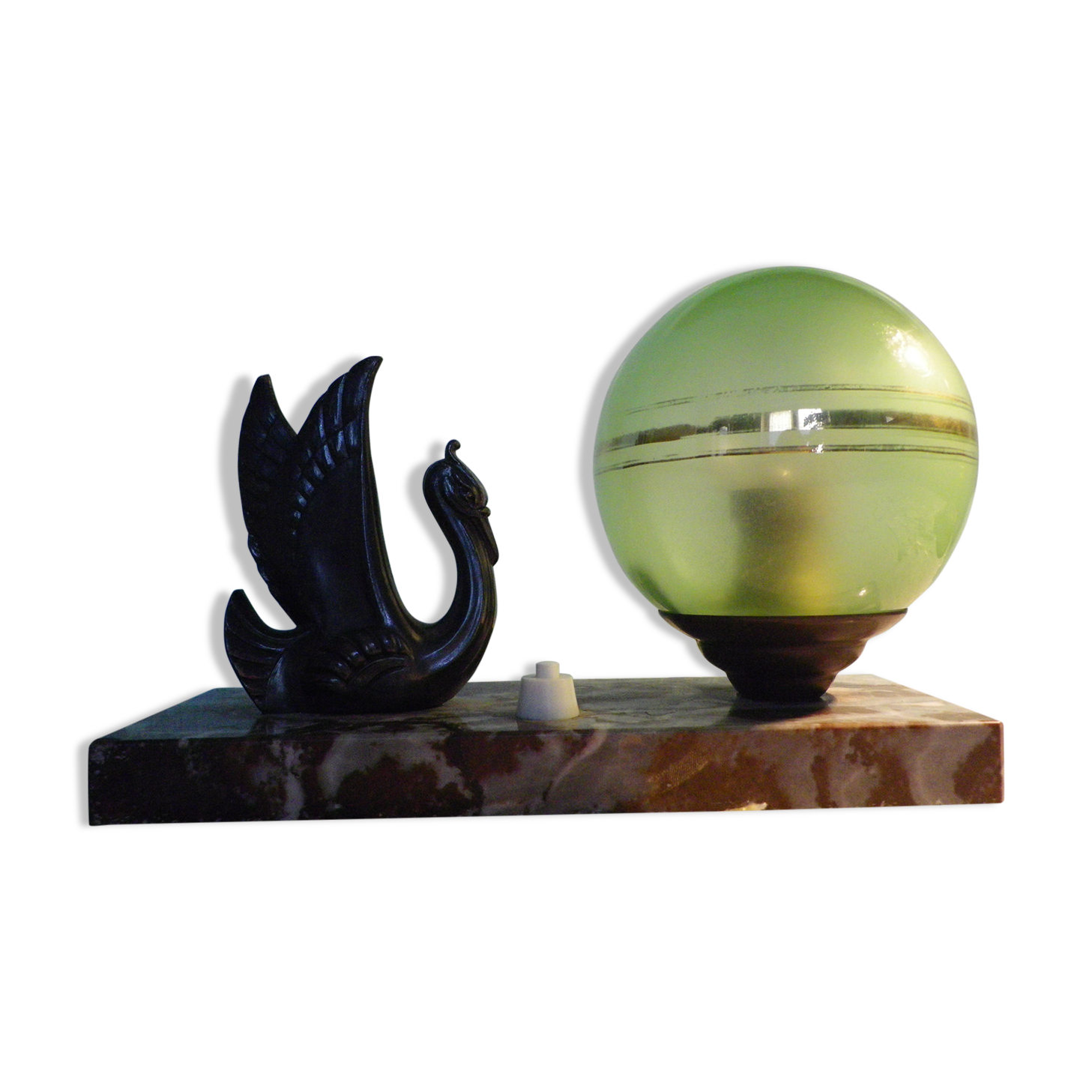 Table lamp, art deco, opaline, marble, bronze patinated metal, 30s/40s