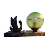 Table lamp, art deco, opaline, marble, bronze patinated metal, 30s/40s