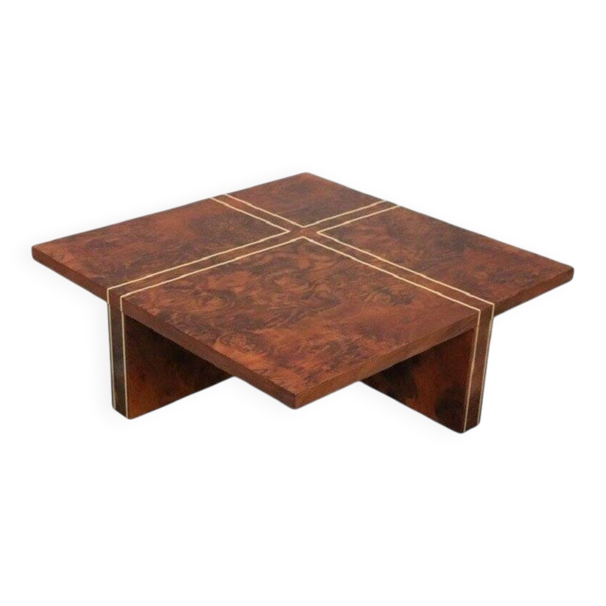 Square Coffee Table In Walnut Burl, 1970s