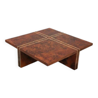 Square Coffee Table In Walnut Burl, 1970s