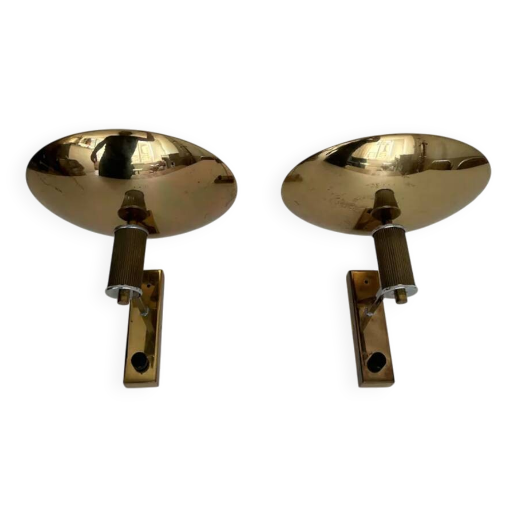 Pair of vintage chrome and brass wall lights, Italy 1980