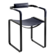 Armchair, smoked black steel and navy blue leather, contemporary style.