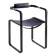 Armchair, smoked black steel and navy blue leather, contemporary style.