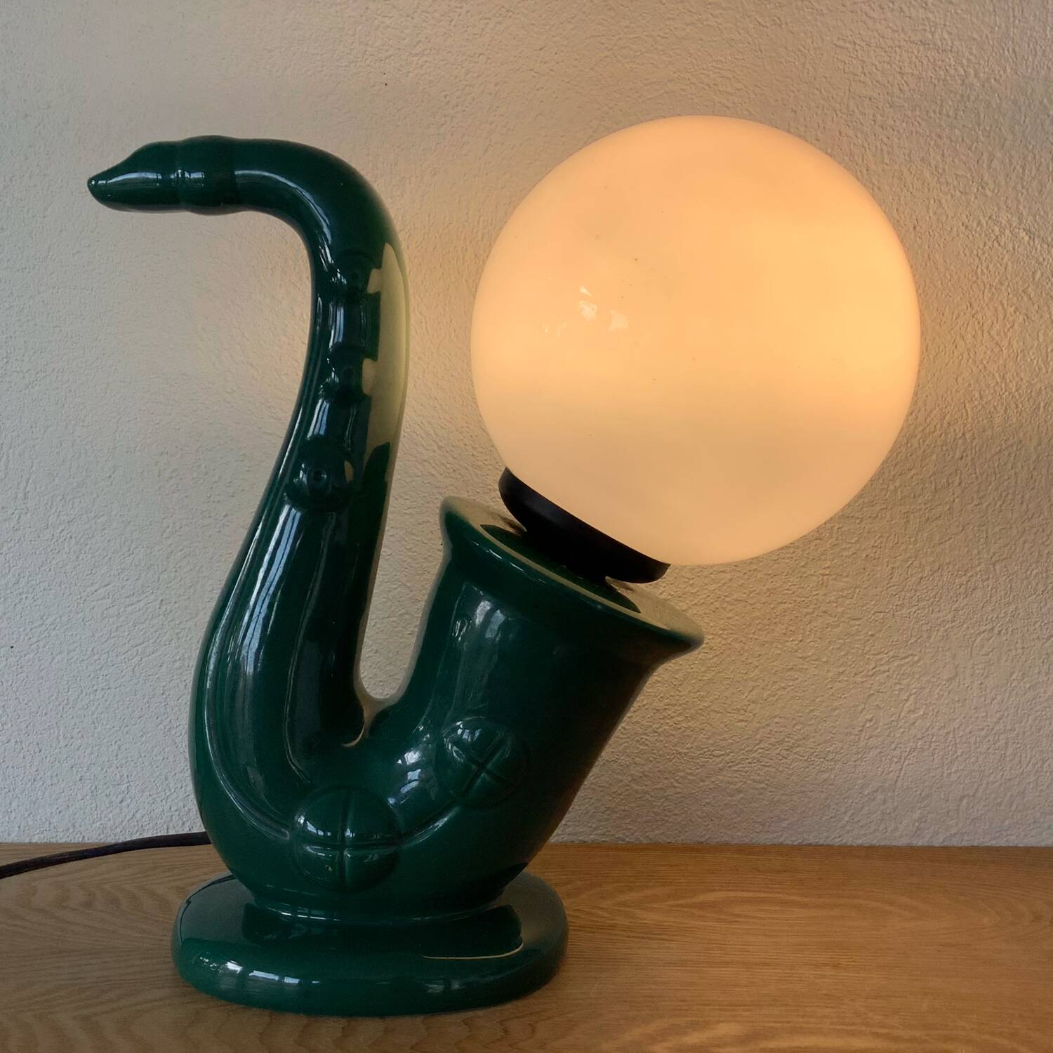 1980s Saxophone Lamp Vintage Ceramic Globe Jazz