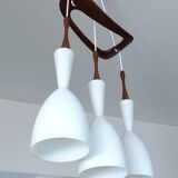 Large Scandinavian Pendant Light, Teak Wood and Glass