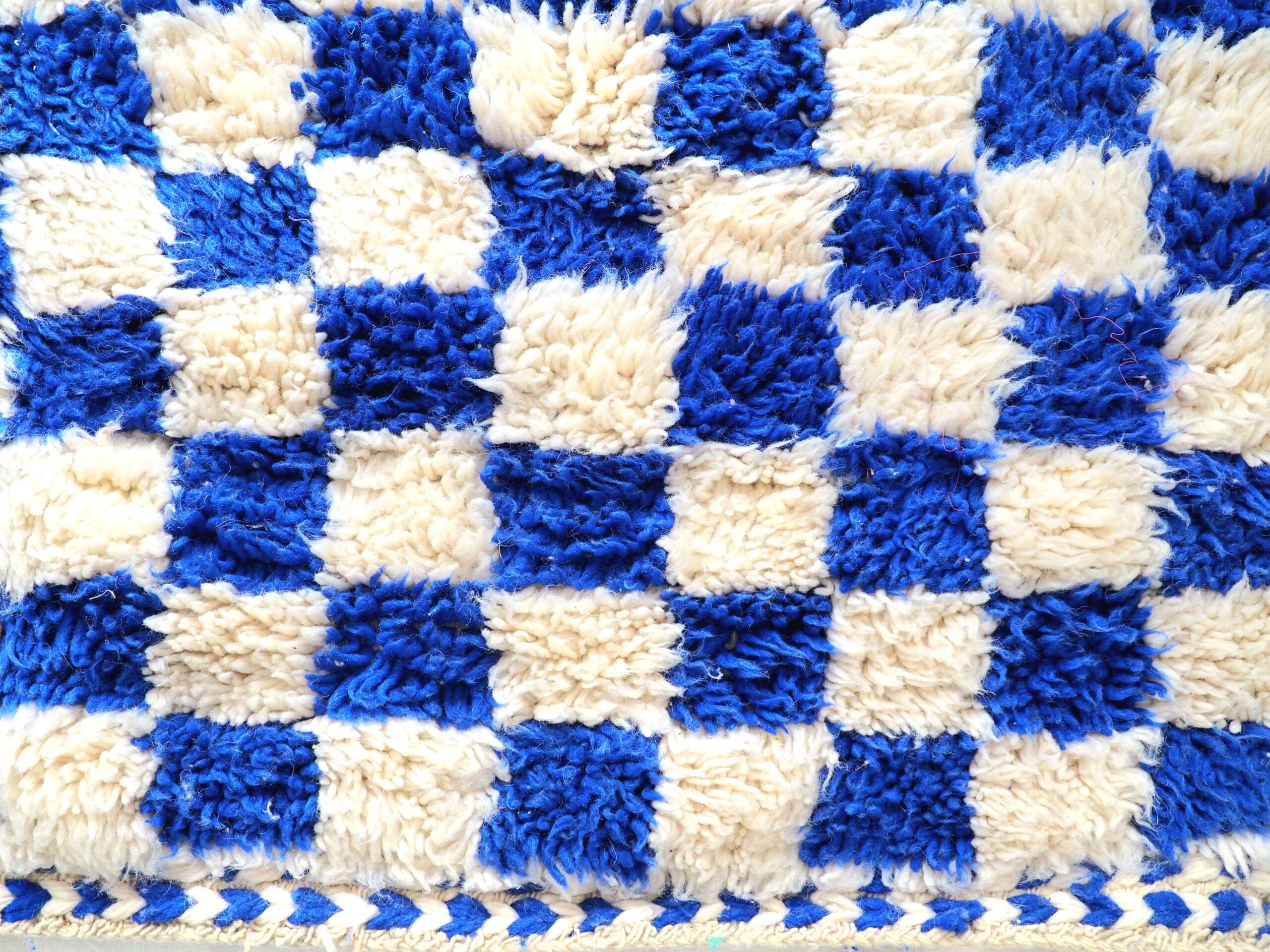 Majorelle Blue Moroccan Checkerboard Rug. Handmade, 100% pure wool. 255x165cm