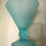 set of 3 ice cream / dessert cups, on foot, frosted blue-green glass