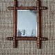 Wooden mirror in bamboo style, 1950s country decor.