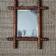 Wooden mirror in bamboo style, 1950s country decor.