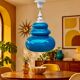Turquoise glass and painted white wood pendant – 1970s
