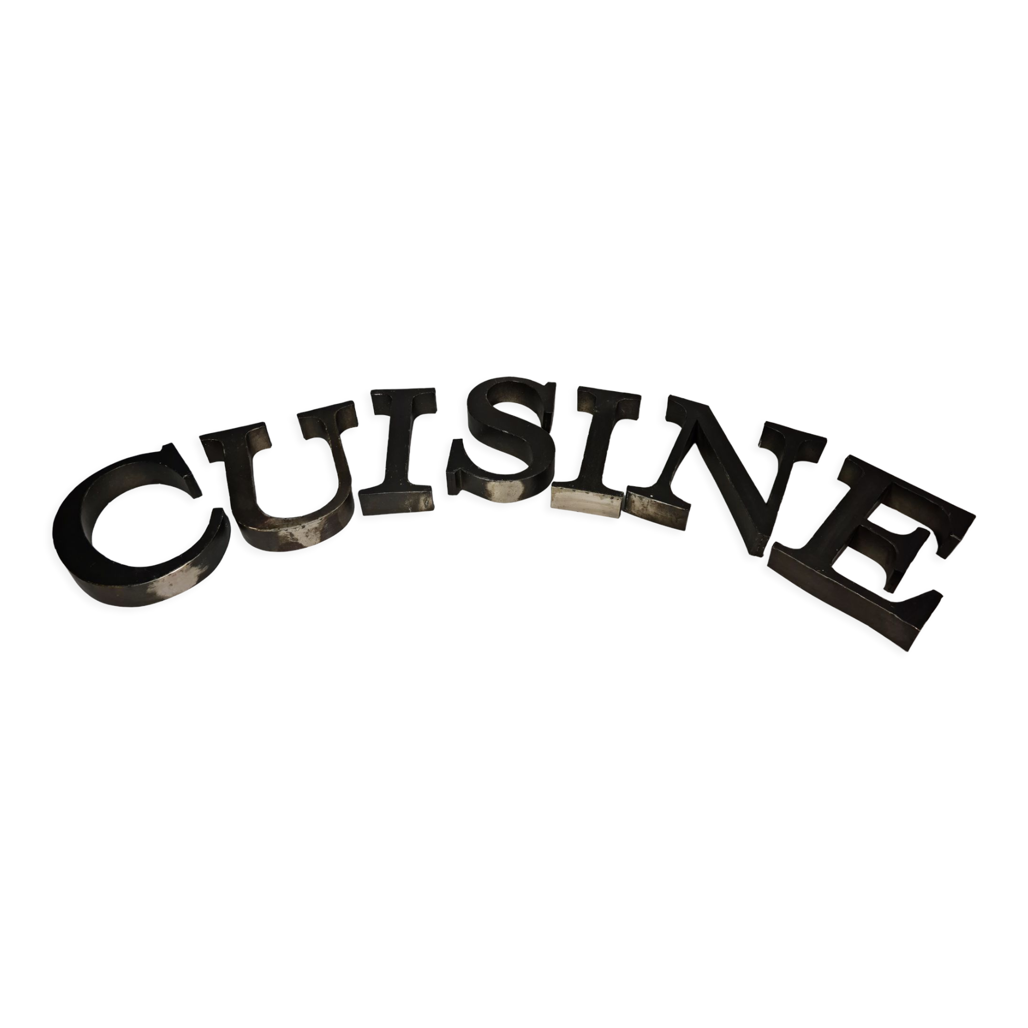 "kitchen" lettering set in blackened metal