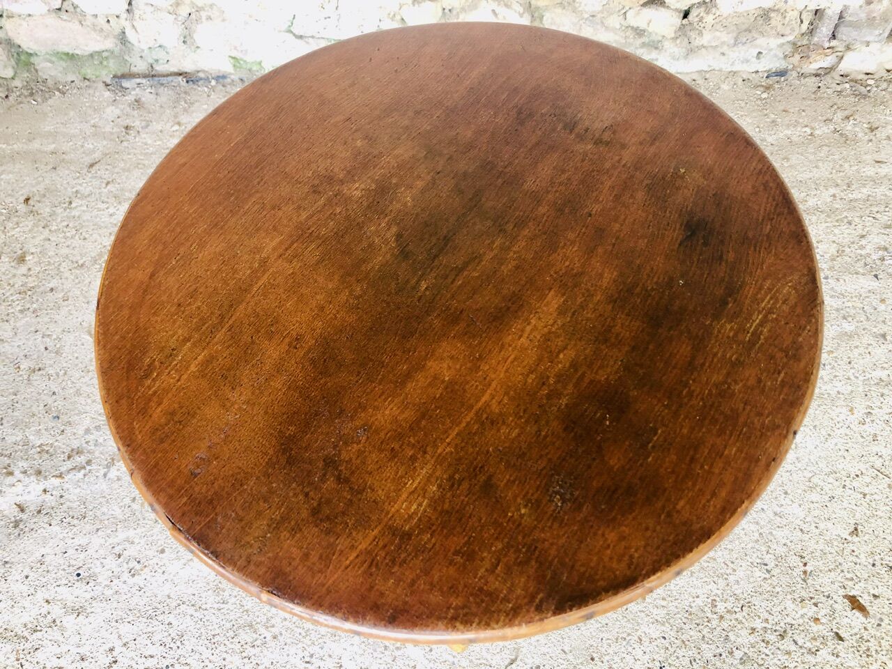 Round rattan bamboo side table, 60s