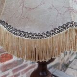Vintage wooden lamp with fringed shade