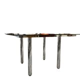 Vintage table design smoked glass & chrome – 1970s