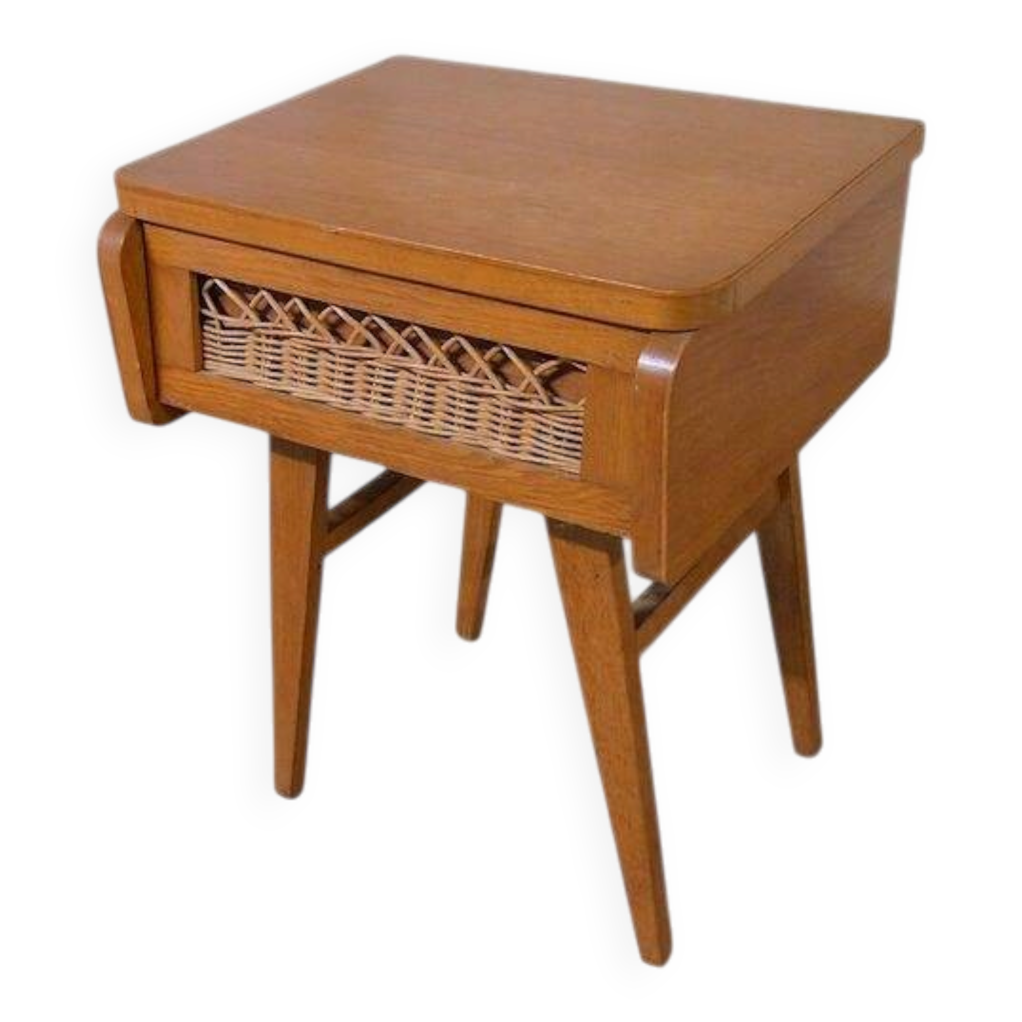 Chevet rotin pieds compas- Vintage 1950 1960