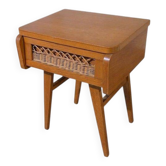 Rattan bedside table with tapered legs - Vintage 1950s 1960s