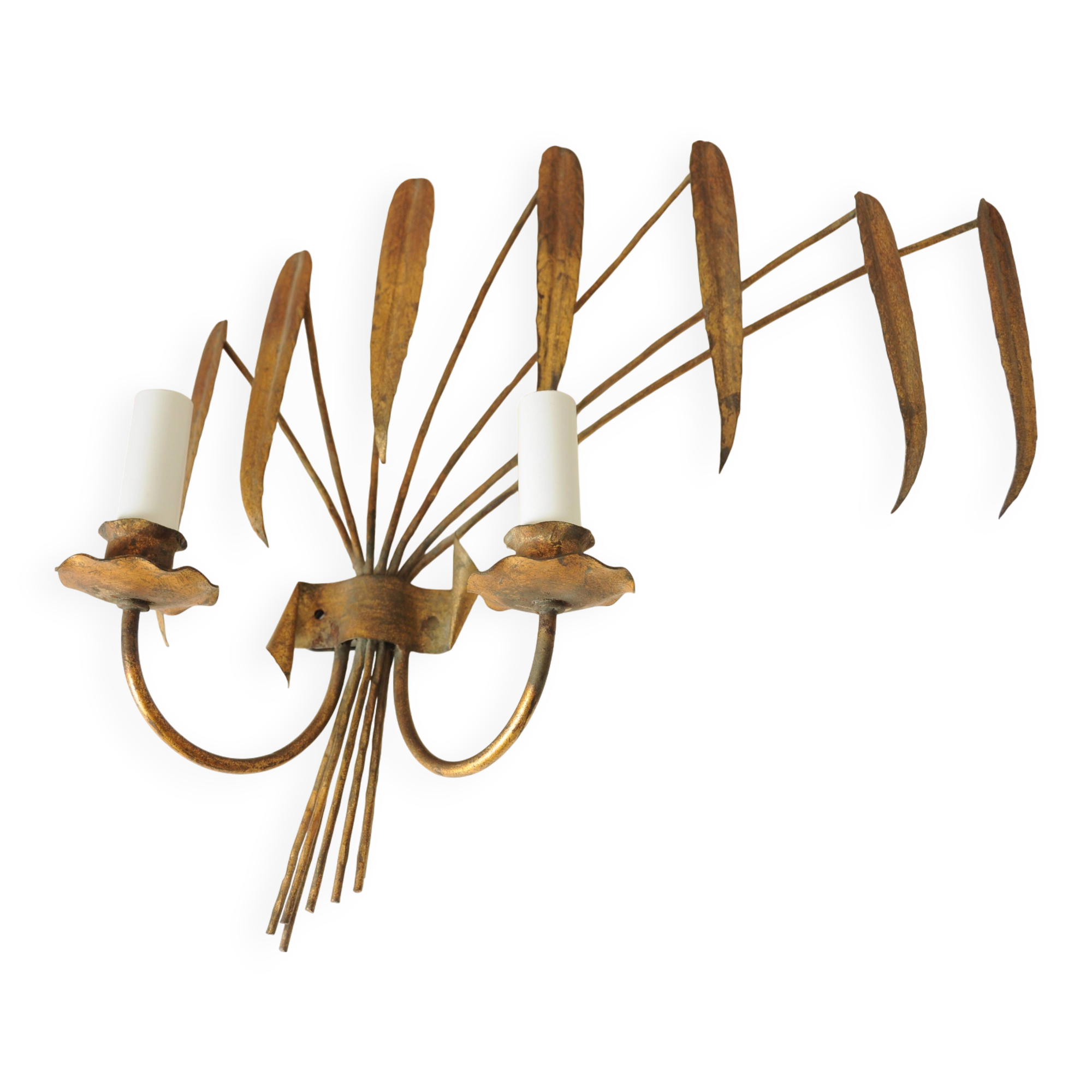 Palm Tree Wall Light in Patinated Gold Metal