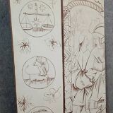 Two-leaf screen depicting a historical figure and symbols