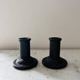 Brutalist cast iron candlestick holders