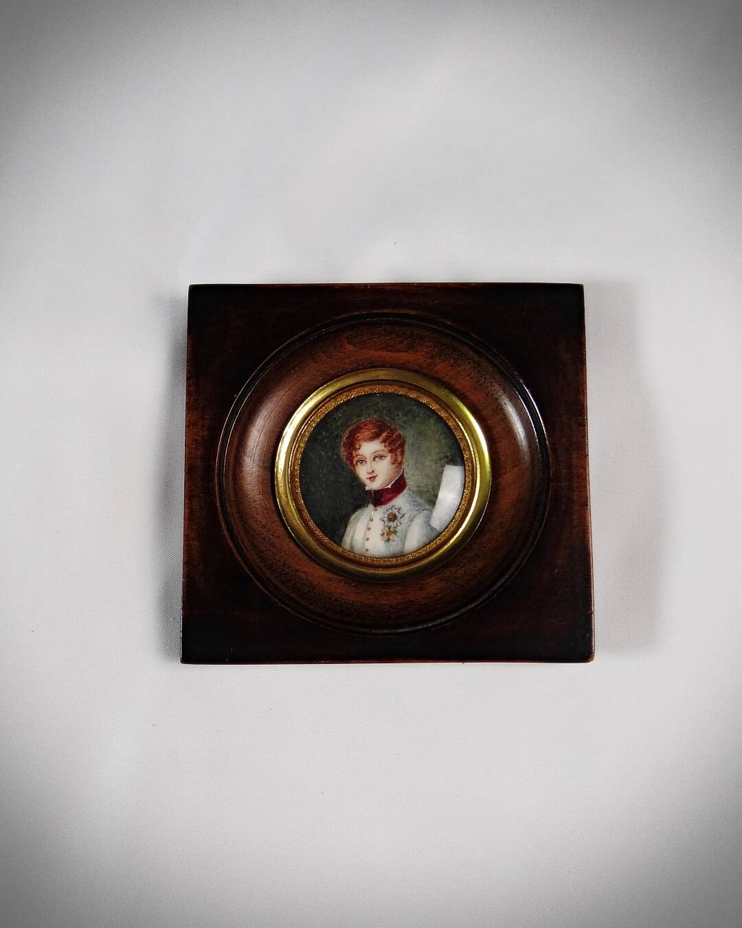 Portrait miniature Tondo Napoléon II officier gouache peint à la main XIXè