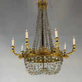Empire style lustre with pearl beads in gilded bronze, circa 1880.
