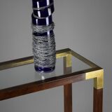 Elegant brass, glass and wood console 1980's