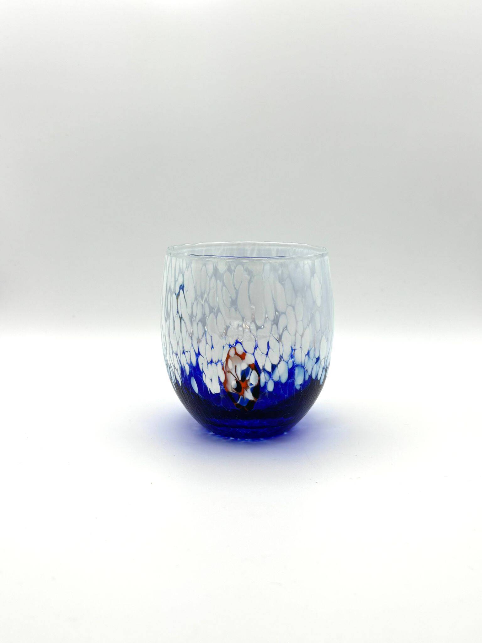 Set of 6 blown glass glasses from Venice with Effetre Murano murrine.