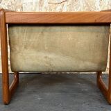 60's 70's newspaper holder magazine rack by Aksel Kjersgaard in teak and suede