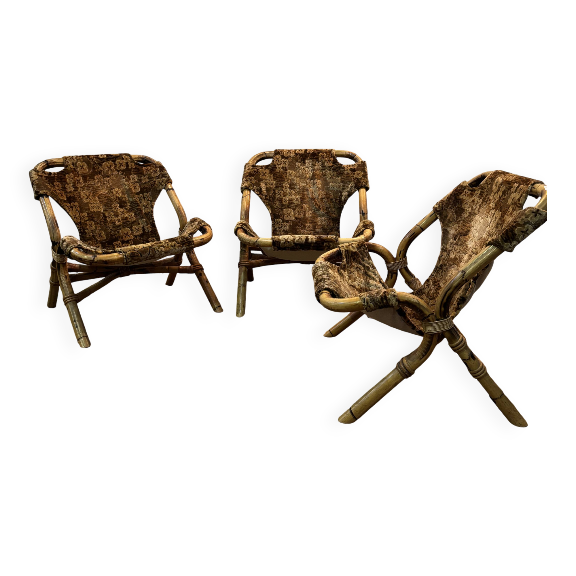 Set of three bamboo armchairs 1960